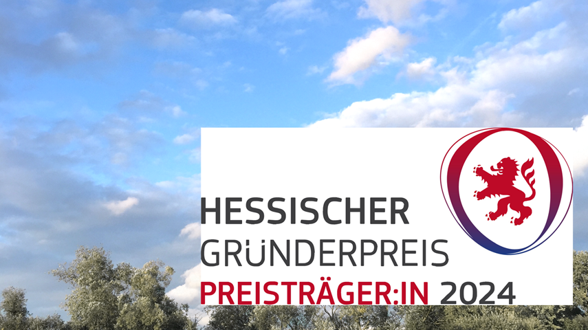Siegel des Hessischen Gründerpreis auf Naturhintergrund